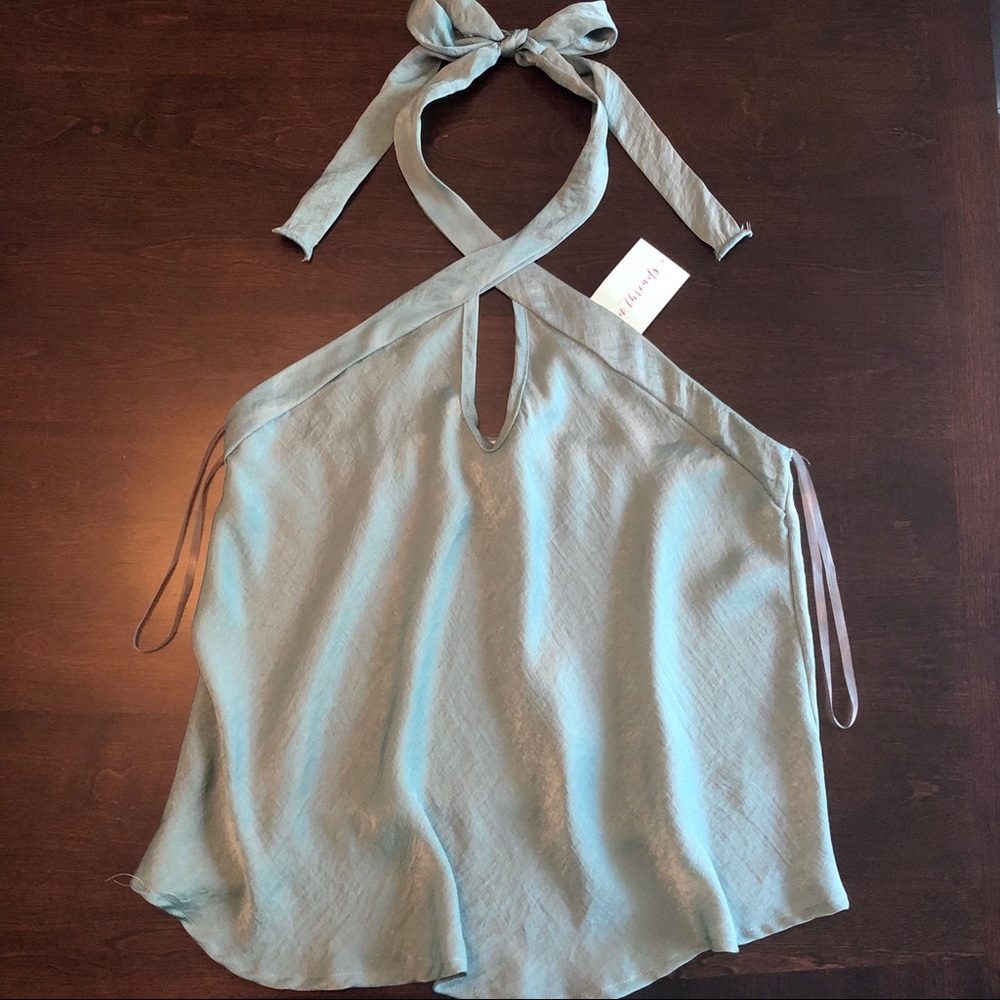 American Threads Sage Satin Keyhole Halter Top